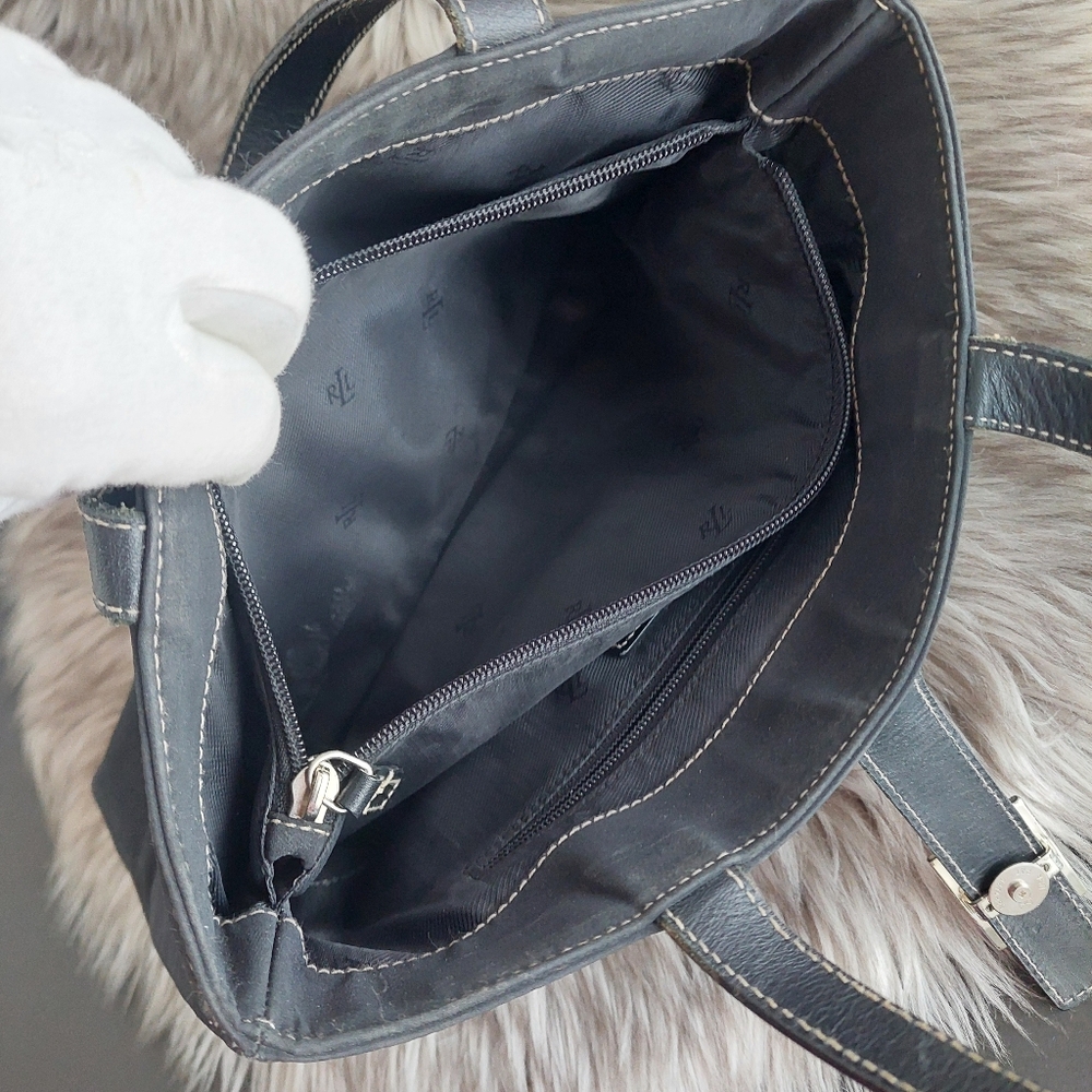 Lauren Ralph Lauren Vinyl Hand Bag Double Top Handles - Picture 11 of 16